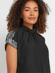 M&Co Black Sequin High Neck Blouse - Image 4 of 5