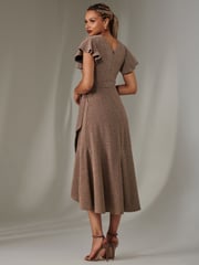 Jolie Moi Gold Marlie Metallic Angel Sleeves Maxi Dress - Image 2 of 6