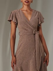 Jolie Moi Gold Marlie Metallic Angel Sleeves Maxi Dress - Image 3 of 6