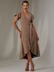 Jolie Moi Gold Marlie Metallic Angel Sleeves Maxi Dress - Image 4 of 6