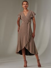 Jolie Moi Gold Marlie Metallic Angel Sleeves Maxi Dress - Image 5 of 6