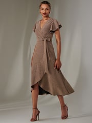 Jolie Moi Gold Marlie Metallic Angel Sleeves Maxi Dress - Image 6 of 6