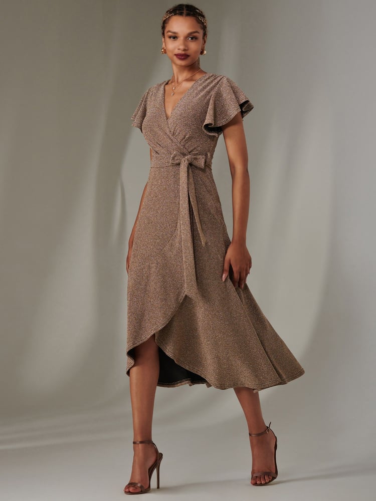 Jolie Moi Gold Marlie Metallic Angel Sleeves Maxi Dress - Image 6 of 6