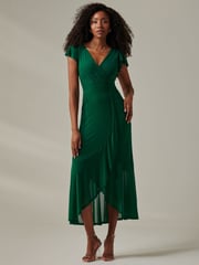 Jolie Moi Green Plain Wrap Mesh Maxi Dress - Image 1 of 6
