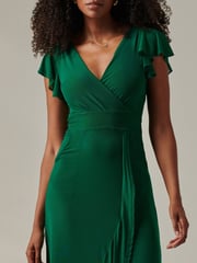 Jolie Moi Green Plain Wrap Mesh Maxi Dress - Image 3 of 6
