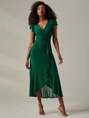 Jolie Moi Green Plain Wrap Mesh Maxi Dress - Image 4 of 6