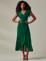 Jolie Moi Green Plain Wrap Mesh Maxi Dress - Image 5 of 6