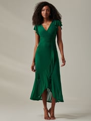 Jolie Moi Green Plain Wrap Mesh Maxi Dress - Image 6 of 6