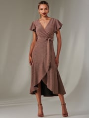 Jolie Moi Red Marlie Metallic Angel Sleeves Maxi Dress - Image 1 of 6