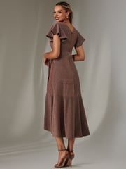 Jolie Moi Red Marlie Metallic Angel Sleeves Maxi Dress - Image 2 of 6