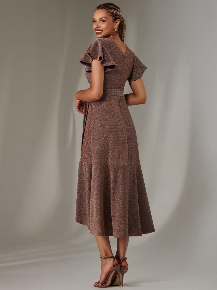 Jolie Moi Red Marlie Metallic Angel Sleeves Maxi Dress - Image 2 of 6