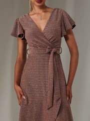 Jolie Moi Red Marlie Metallic Angel Sleeves Maxi Dress - Image 3 of 6