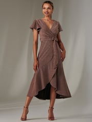 Jolie Moi Red Marlie Metallic Angel Sleeves Maxi Dress - Image 4 of 6