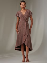 Jolie Moi Red Marlie Metallic Angel Sleeves Maxi Dress - Image 5 of 6