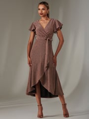 Jolie Moi Red Marlie Metallic Angel Sleeves Maxi Dress - Image 6 of 6