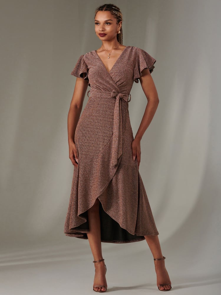 Jolie Moi Red Marlie Metallic Angel Sleeves Maxi Dress - Image 6 of 6