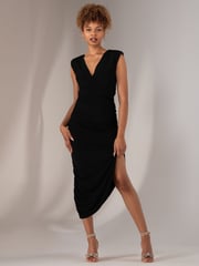 Jolie Moi Black Katrina Sleeveless Ruched Bodycon Dress - Image 4 of 6