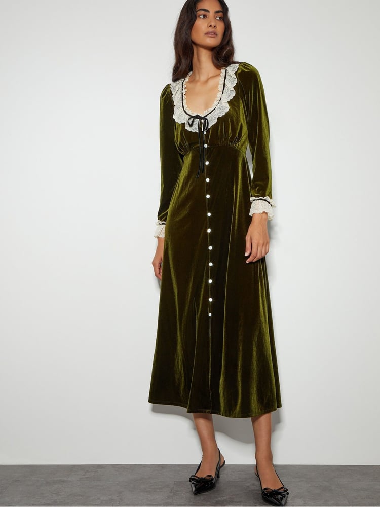 Monsoon Green Vali Velvet Tea Dress - Image 1 of 4