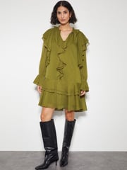 Monsoon Green Aria Ruffle Dress - Image 1 of 3