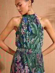 Love & Roses Green Tropical Petite Mesh Midaxi Halterneck Dress - Image 2 of 4