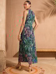 Love & Roses Green Tropical Petite Mesh Midaxi Halterneck Dress - Image 4 of 4