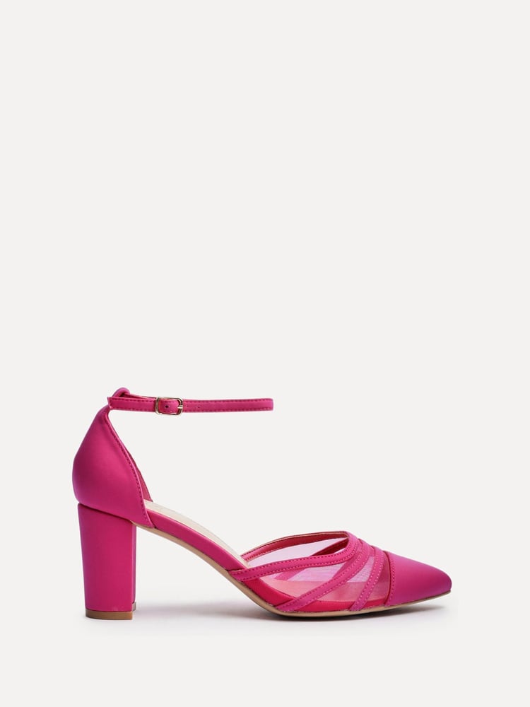 Linzi Pink Tasha Scuba Block Court Heels With Mesh Front Detail - Image 2 of 5