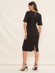 Friends Like These Black Petite Flutter Sleeve Knot Waist Detail Midi Tailored Dress - Image 4 of 4