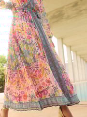 V&A I Love & Roses Pink Woodblock Printed Long Sleeve Midaxi Dress - Image 4 of 5