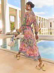V&A I Love & Roses Pink Woodblock Printed Long Sleeve Midaxi Dress - Image 5 of 5