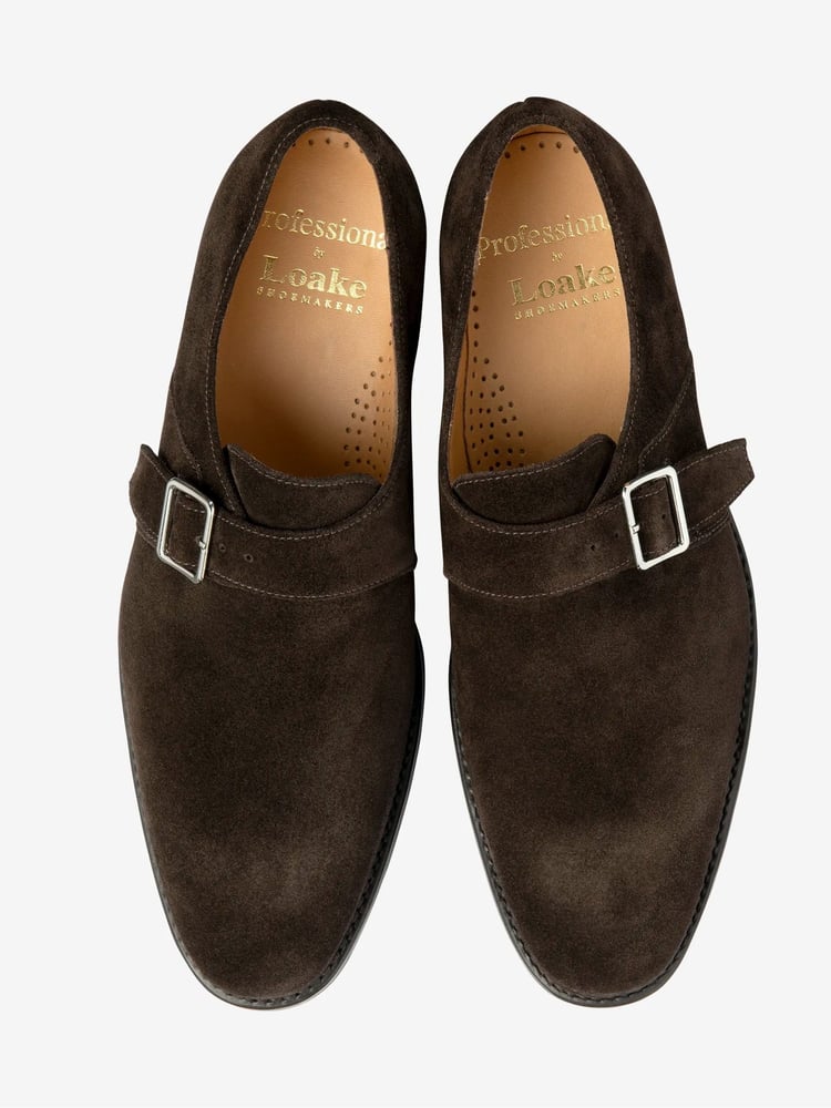 Loake Suede Single Strapbuckle Monk Brown Shoes with A Rubber Aole - Image 4 of 4