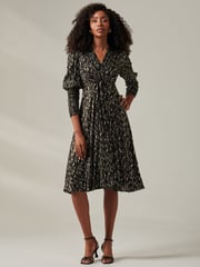 Jolie Moi Black Layla Long Sleeve Metallic Wrap Dress - Image 1 of 6