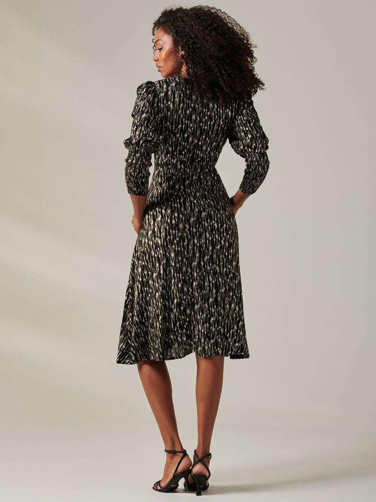 Jolie Moi Black Layla Long Sleeve Metallic Wrap Dress - Image 2 of 6