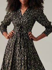 Jolie Moi Black Layla Long Sleeve Metallic Wrap Dress - Image 3 of 6