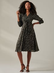 Jolie Moi Black Layla Long Sleeve Metallic Wrap Dress - Image 4 of 6