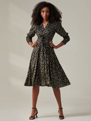 Jolie Moi Black Layla Long Sleeve Metallic Wrap Dress - Image 5 of 6