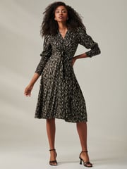 Jolie Moi Black Layla Long Sleeve Metallic Wrap Dress - Image 6 of 6