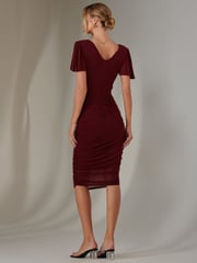Jolie Moi cherry red Plain Angel Sleeve Ruched Bodycon Dress - Image 2 of 6