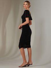 Jolie Moi Black Plain Angel Sleeve Ruched Bodycon Dress - Image 6 of 6