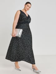 Simply Be Black Spot Print Lace Trim Slip Dress - Image 1 of 4