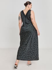 Simply Be Black Spot Print Lace Trim Slip Dress - Image 2 of 4