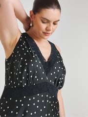Simply Be Black Spot Print Lace Trim Slip Dress - Image 4 of 4