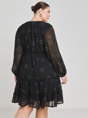 Simply Be Black Lace Trim Georgette Skater Dress - Image 2 of 5
