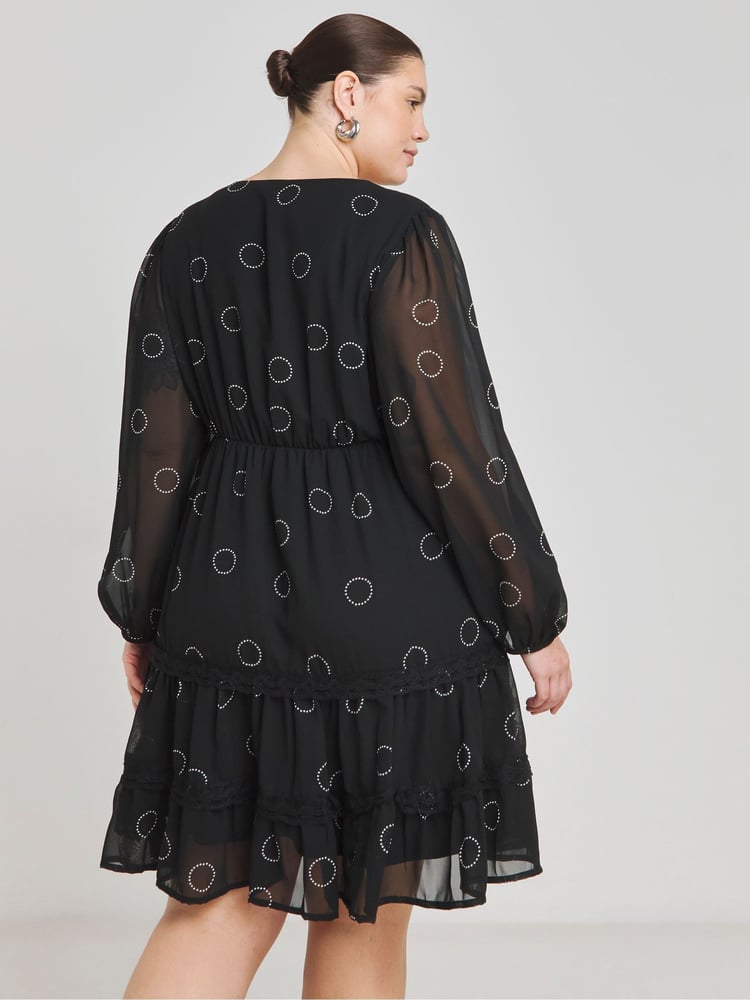 Simply Be Black Lace Trim Georgette Skater Dress - Image 2 of 5