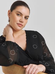Simply Be Black Lace Trim Georgette Skater Dress - Image 3 of 5