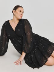 Simply Be Black Lace Trim Georgette Skater Dress - Image 4 of 5
