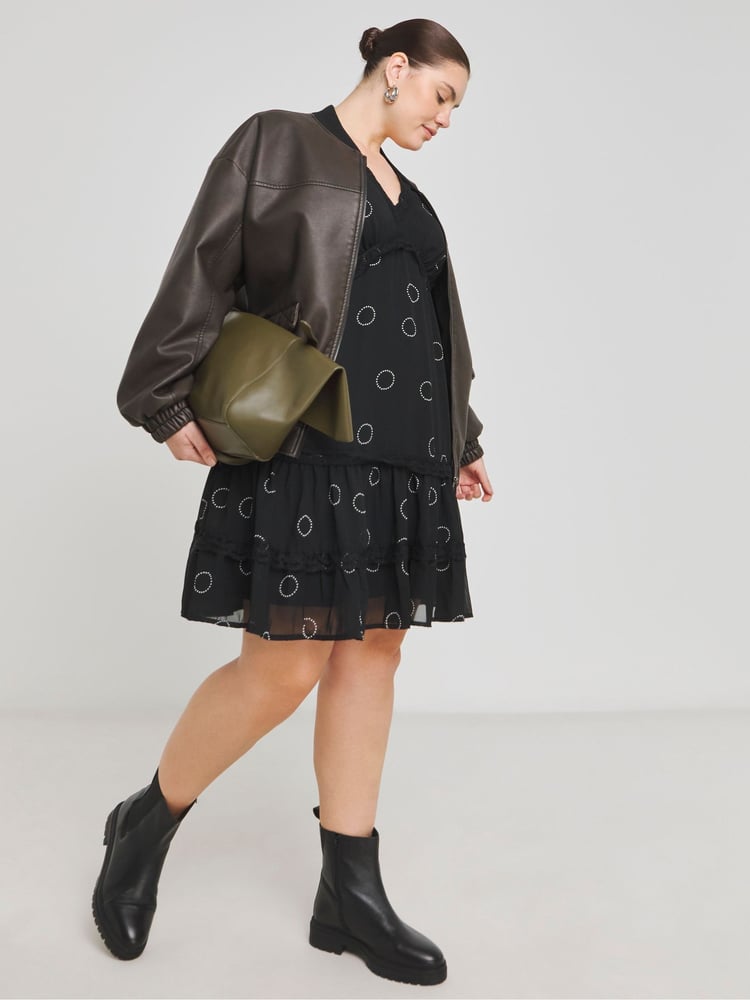 Simply Be Black Lace Trim Georgette Skater Dress - Image 5 of 5