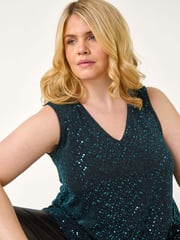 Roman Blue Curve Sparkle Stretch Tunics Top - Image 1 of 6