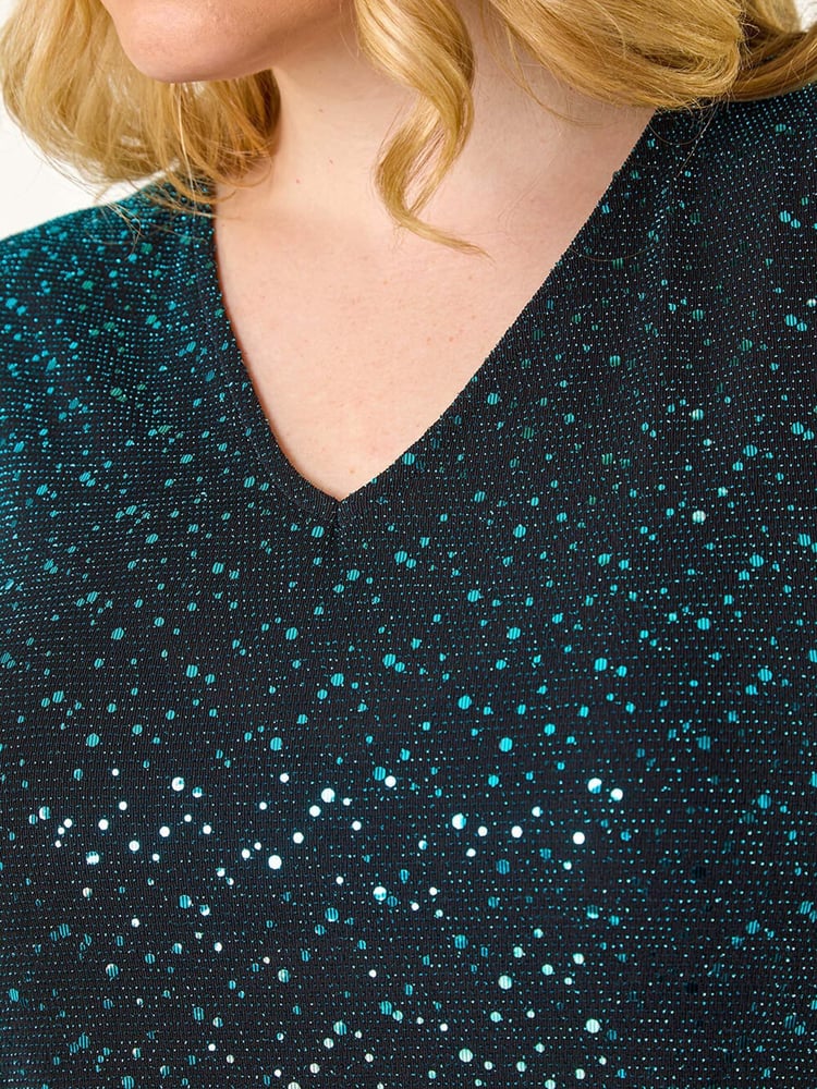 Roman Blue Curve Sparkle Stretch Tunics Top - Image 6 of 6