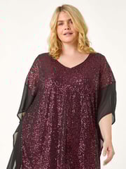 Roman Red Curve Full Sequin Chiffon Overlay Top - Image 2 of 5