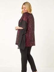 Roman Red Curve Full Sequin Chiffon Overlay Top - Image 3 of 5